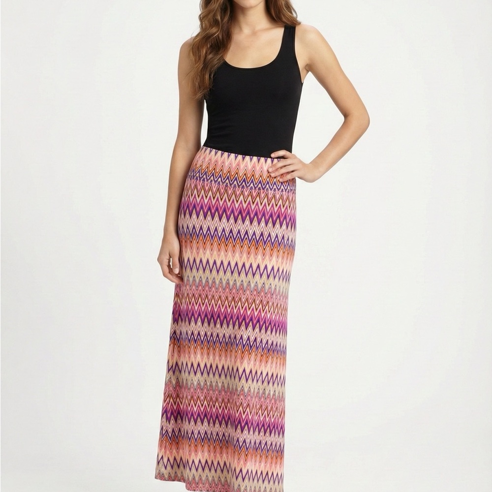 Vibrant Zigzag Maxi Skirt - Purple and Orange